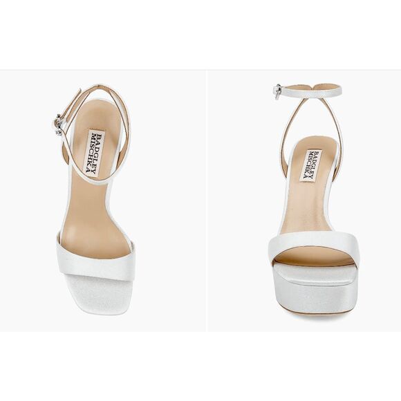Badgley Mischka Caia 125MM Satin Platform Sandals in White Crepe US 8 $245 - Picture 3 of 10